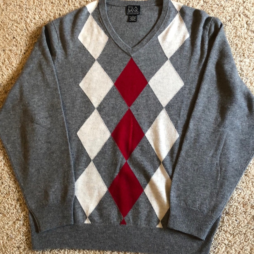 Jos. A. Banks Gray, Cream and Gray Argyle Sweater